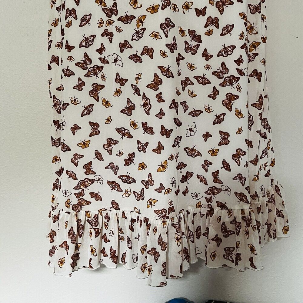Ultra Flirt Y2K Butterfly Midi Dress Size Medium Sheer White Brown Ruffle Lined - Picture 6 of 15